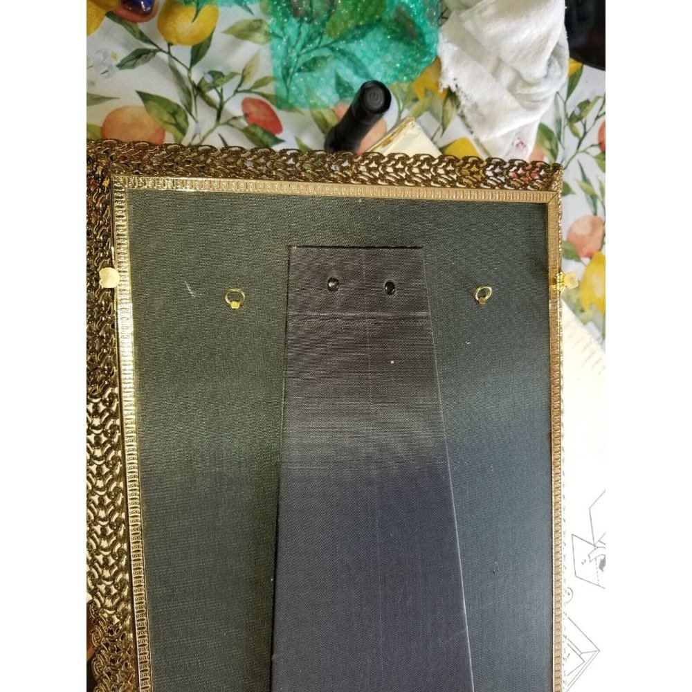 Vanity Dresser Mirror Tray with Filagree Gold Tone Metal Frame Vintage Rectangle - Picture 8 of 11